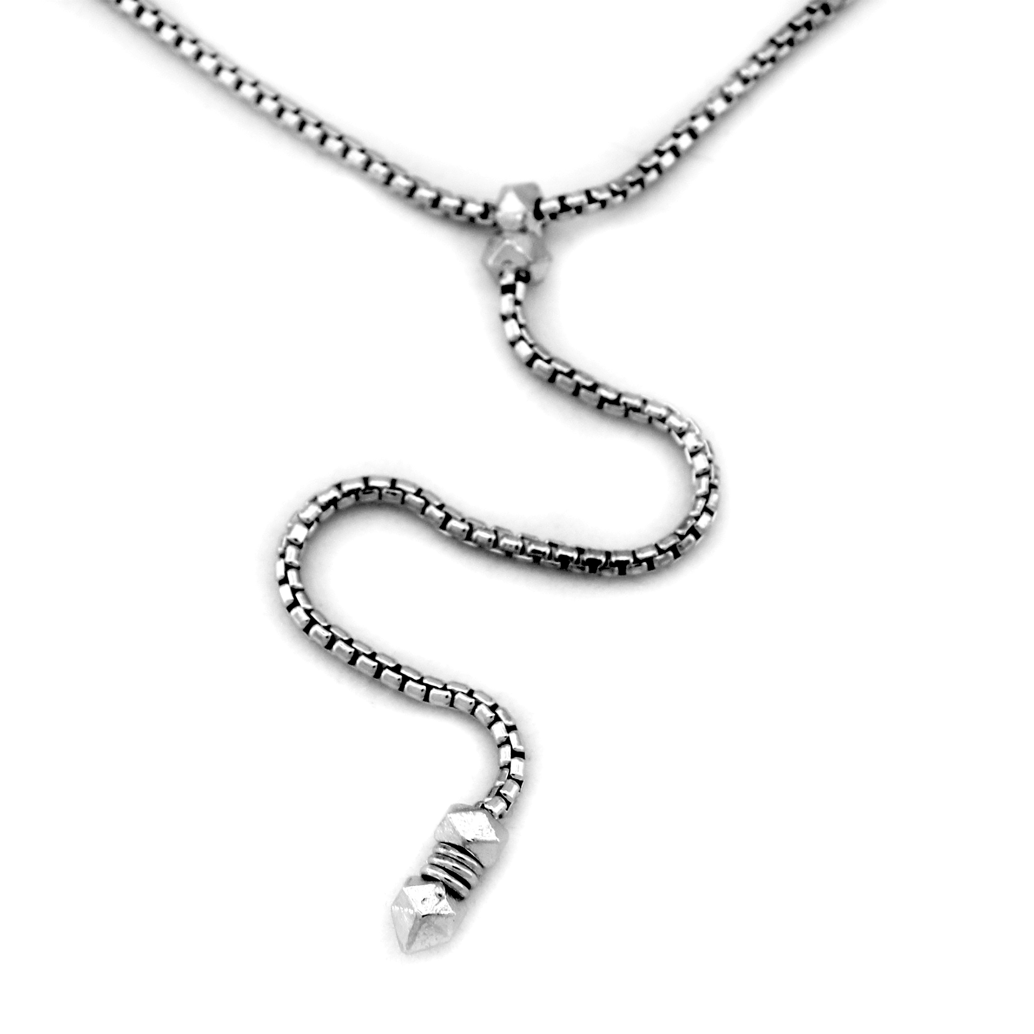 Pyramid Lariat Necklace - Single Drop on August Chain